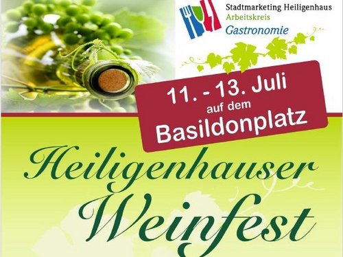Plakat zum Weinfest Heiligenhaus mit Angabe der Öffnungszeiten und der beteiligten Winzer